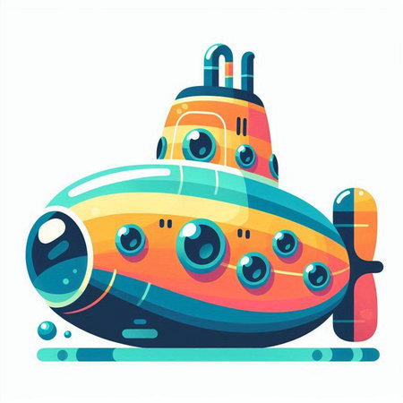 Cartoon submarine on white background. Vector illustration in flat style.のイラスト素材