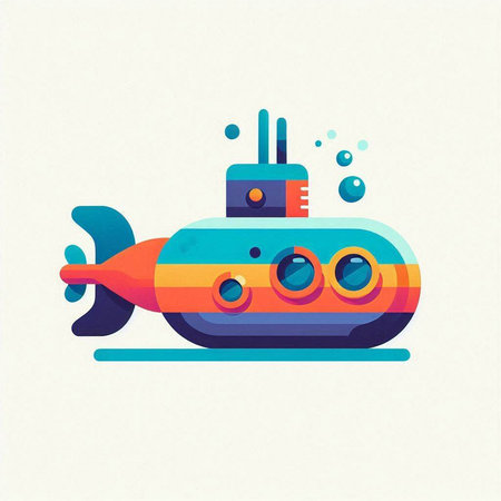 Submarine vector illustration in flat cartoon style. Colorful submarine icon.のイラスト素材
