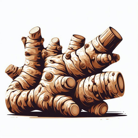 Ginger root. Hand drawn vector illustration isolated on white background.のイラスト素材