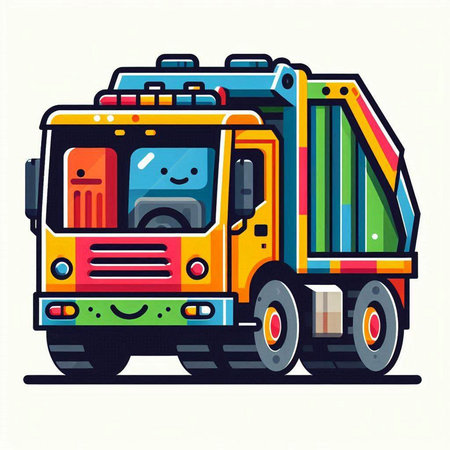 Vector illustration of a funny yellow truck with a smiley face.のイラスト素材