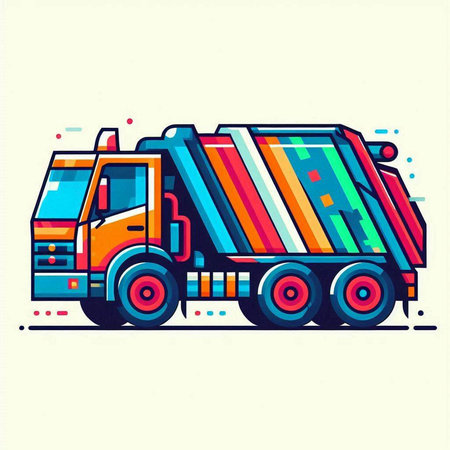 Garbage truck. Colorful vector illustration isolated on white background.のイラスト素材