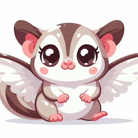 Cute baby sugar glider with wings isolated on white background.のイラスト素材