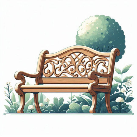 Illustration of a wooden bench in the garden. Vector illustration.のイラスト素材