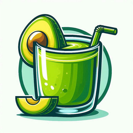 Vector illustration of fresh green smoothie with avocado, lime and straw.のイラスト素材