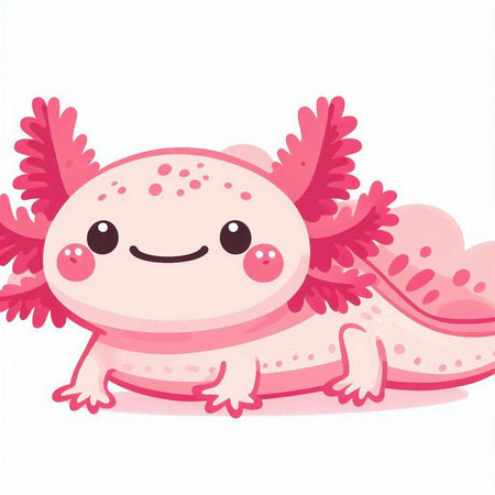 Cute cartoon pink salamander isolated on white background. Vector illustration.のイラスト素材
