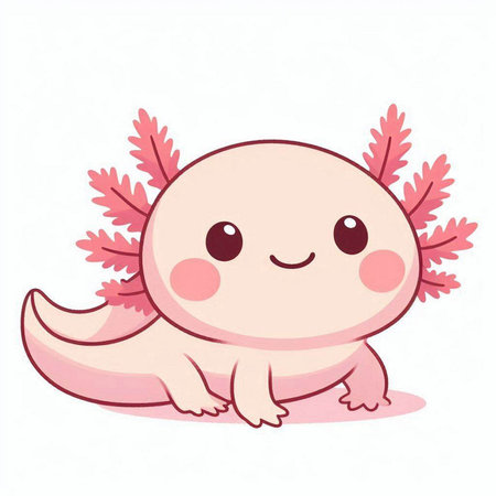 Cute cartoon pink salamander isolated on white background. Vector illustration.のイラスト素材