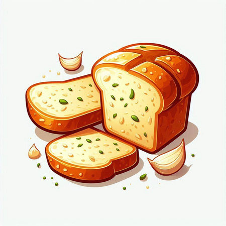 Sliced bread with garlic and olive oil. Vector illustration.のイラスト素材