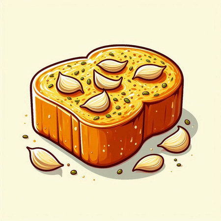 Illustration of a slice of bread with garlic on a light backgroundのイラスト素材