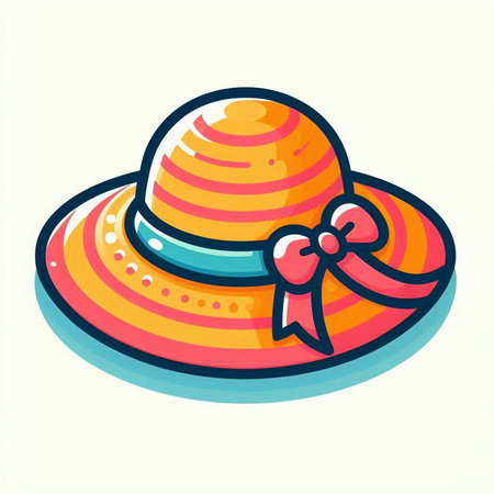Illustration of a summer hat with a bow on a white backgroundのイラスト素材