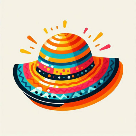 Mexican hat with colorful stripes. Vector illustration in flat style.のイラスト素材