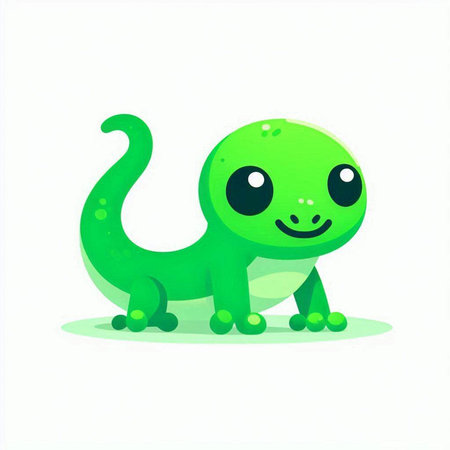 Cute cartoon green lizard on a white background. Vector illustration.のイラスト素材