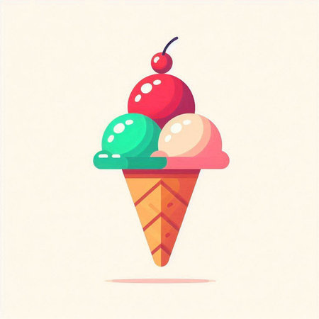 Ice cream in a waffle cone. Vector illustration in flat styleのイラスト素材