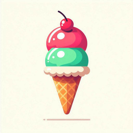 Ice cream in a waffle cone. Vector illustration of a sweet dessert.のイラスト素材