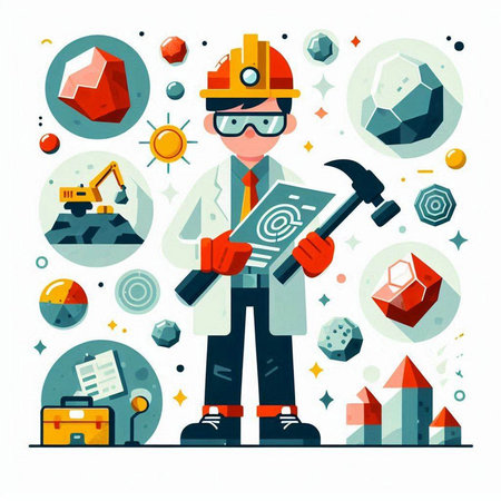 Engineer with tools. Vector illustration in flat style on white background.のイラスト素材