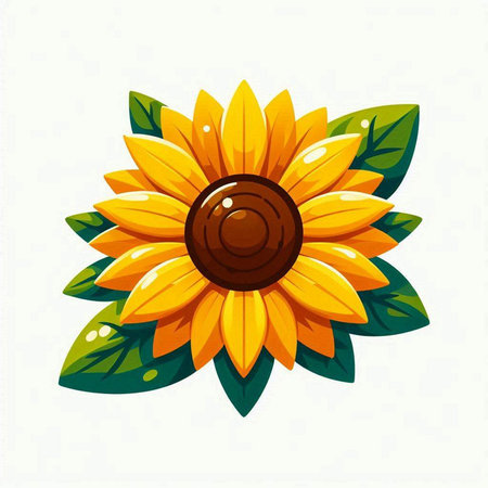 Sunflower with leaves isolated on a white background. Vector illustration.のイラスト素材