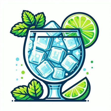 Cocktail with ice, lime and mint. Vector illustration.のイラスト素材