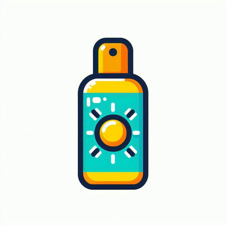 Sunscreen bottle icon in flat style isolated on white background. Hand drawn vector illustration.のイラスト素材