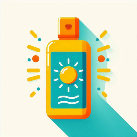 Sunscreen in a bottle. Vector illustration in flat design style.のイラスト素材