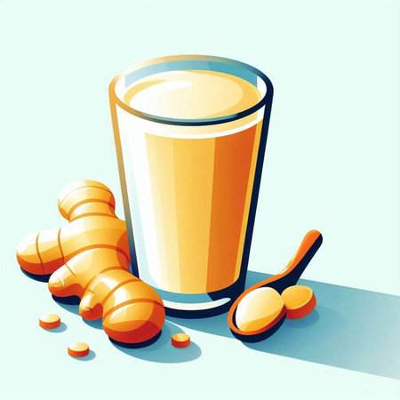 Glass of turmeric smoothie with ginger and honey, vector illustrationのイラスト素材