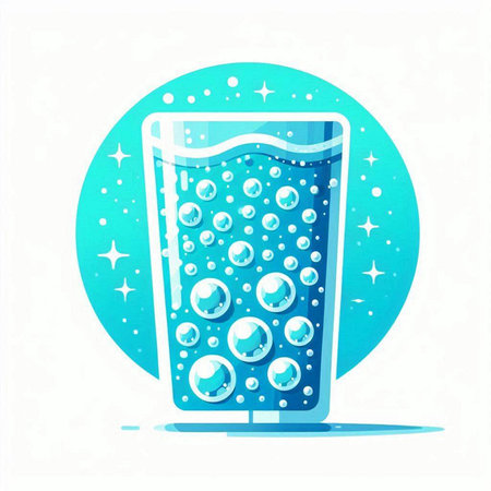 Glass of water with bubbles. Vector illustration in a flat style.のイラスト素材