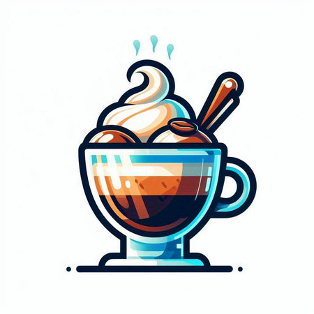 Coffee cup with whipped cream and spoon. Vector illustration.のイラスト素材