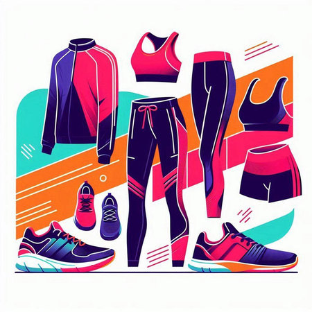 Sportswear. Sneakers, shorts and tops. Vector illustrationのイラスト素材