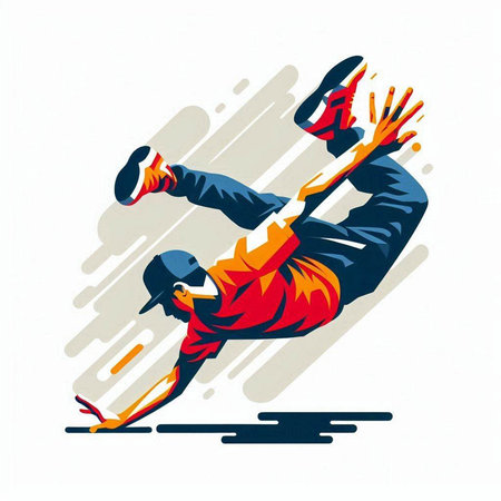 Illustration of a breakdancer jumping against a white background.のイラスト素材