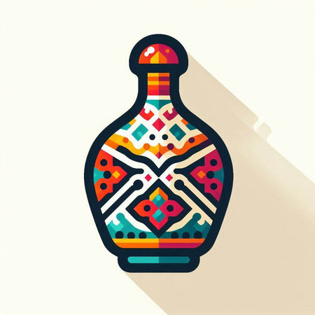 Ancient vase with ornament. Colorful vector illustration in flat styleのイラスト素材