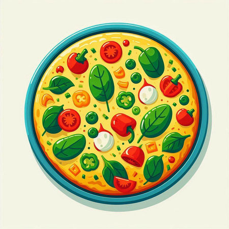Pizza with vegetables and spices. Vector illustration in cartoon style.のイラスト素材
