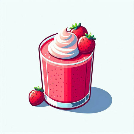 Strawberry milkshake in a glass with whipped cream. Vector illustration.のイラスト素材