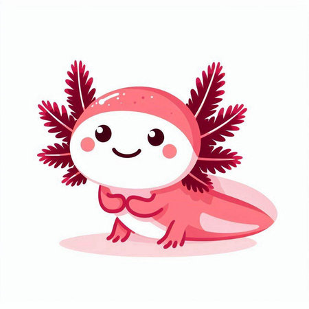 Cute cartoon pink salamander. Vector illustration isolated on white background.のイラスト素材