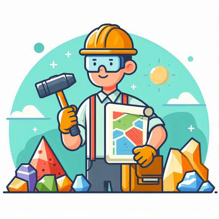 Architect or engineer working on construction site. Flat style vector illustration.のイラスト素材