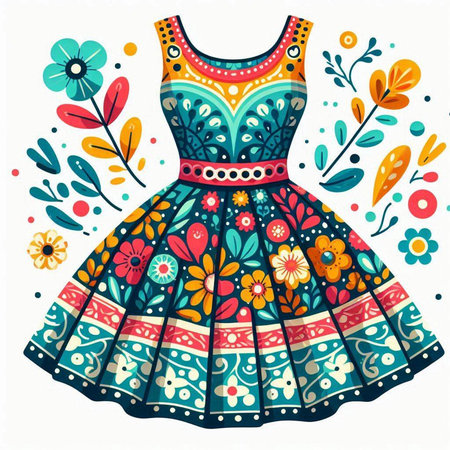 Dress with floral pattern. Hand drawn vector illustration for your designのイラスト素材