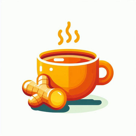 Cup of hot tea with ginger isolated on white background. Vector illustration.のイラスト素材