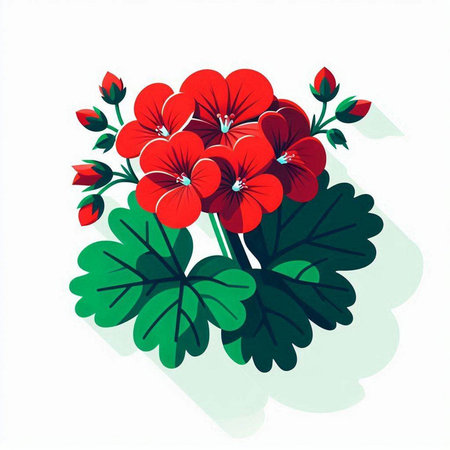 Red geranium flowers on a white background. Hand drawn vector illustration.のイラスト素材