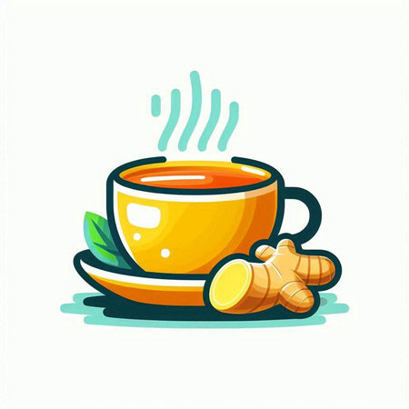 Cup of tea with ginger and turmeric. Vector illustration.のイラスト素材