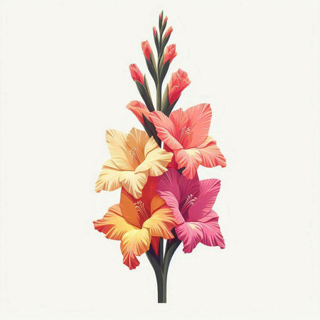 Gladiolus flower bouquet isolated on white background. Vector illustration.のイラスト素材