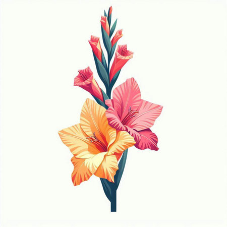 Beautiful gladiolus flowers on a white background. Vector illustration.のイラスト素材