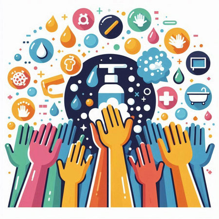 Hand washing concept. Vector illustration in flat style on white background.のイラスト素材