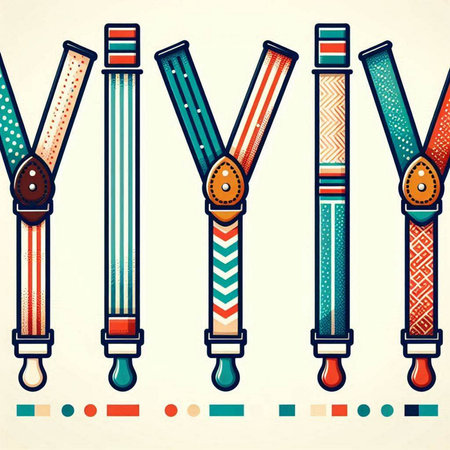 Vector set of colored ribbons in retro style. Hand drawn illustration.のイラスト素材