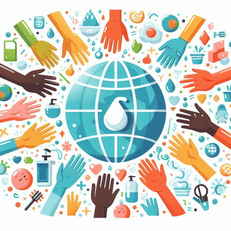 Hand sanitizer and hand wash concept. Vector illustration in flat styleのイラスト素材