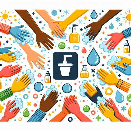 Washing hands with soap and water, hygiene concept. Vector illustrationのイラスト素材
