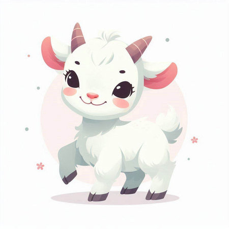 Cute cartoon goat. Vector illustration of a cute white goat.のイラスト素材