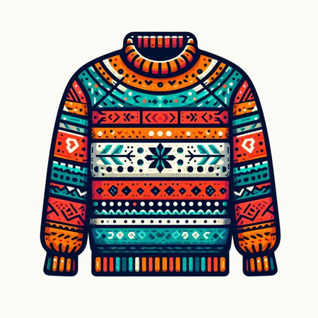 Hand drawn sweater with tribal ornaments. Colorful vector illustration.のイラスト素材