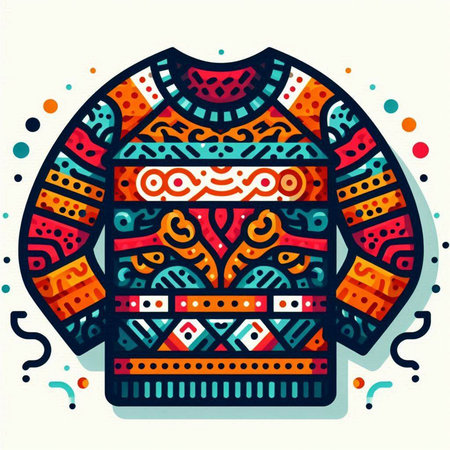 Colorful sweater with ethnic ornaments. Hand drawn vector illustration.のイラスト素材