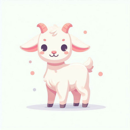 Cute cartoon goat on a white background. Vector illustration, flat style.のイラスト素材