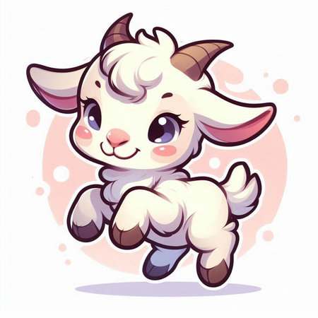 Cute cartoon baby goat on a white background. Vector illustration.のイラスト素材