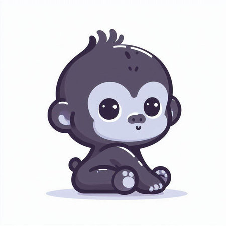 Cute baby monkey sitting. Vector illustration in flat cartoon style.のイラスト素材