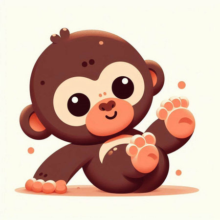 Cute cartoon baby monkey sitting on the floor. Vector illustration.のイラスト素材