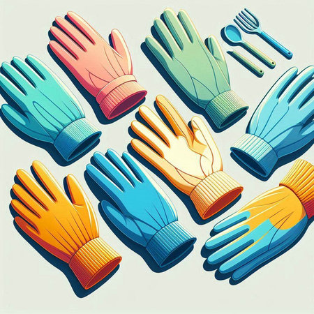 illustration of a set of gloves and cutlery in retro styleのイラスト素材